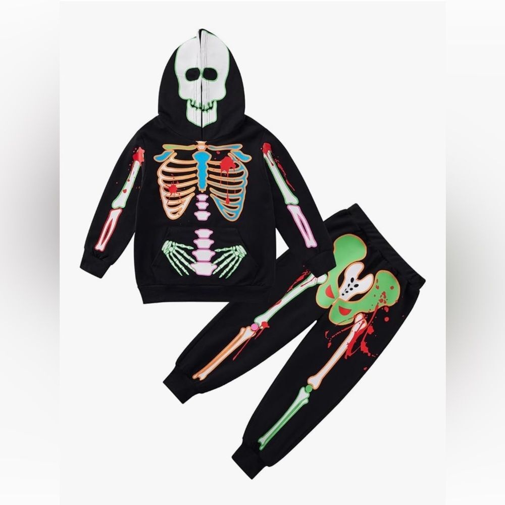 Halloween Outfit Skeleton Hoodie Pants Set Sz 3T (3-4 Y)